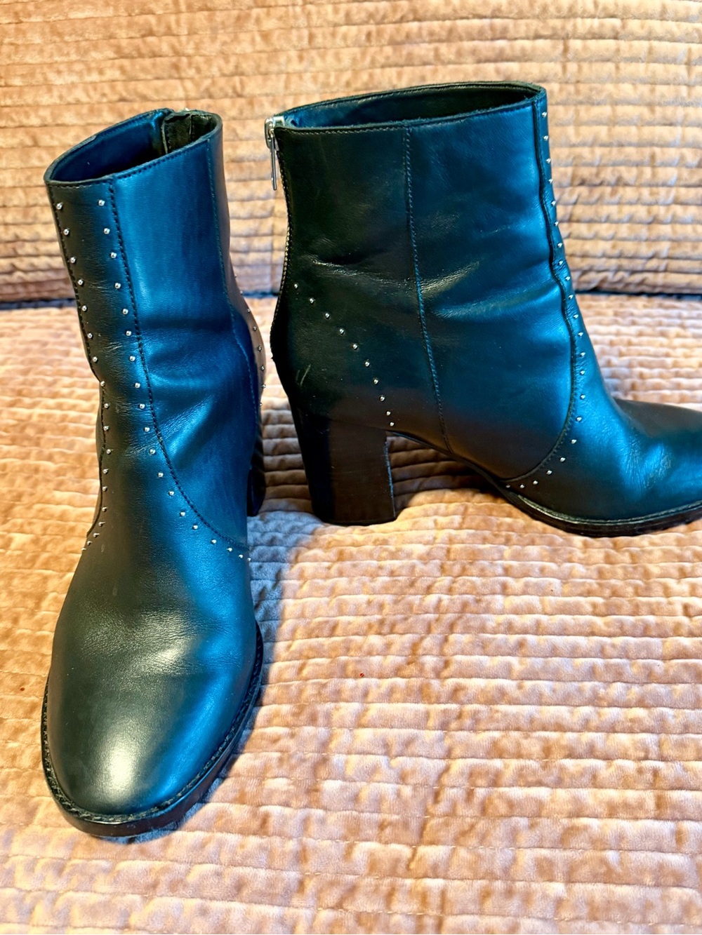 All Saints Black Leather Studded Ankle Boots